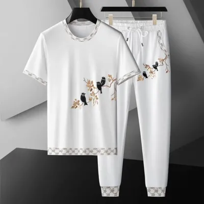 Men's Printed Half Sleeve T-Shirt and Full Pant Set, Sizes M to XL