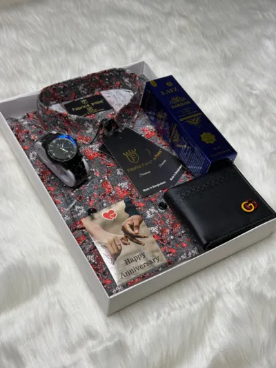 Men's Pure Cotton Shirt Combo Set with Watch, Wallet and Gift Card