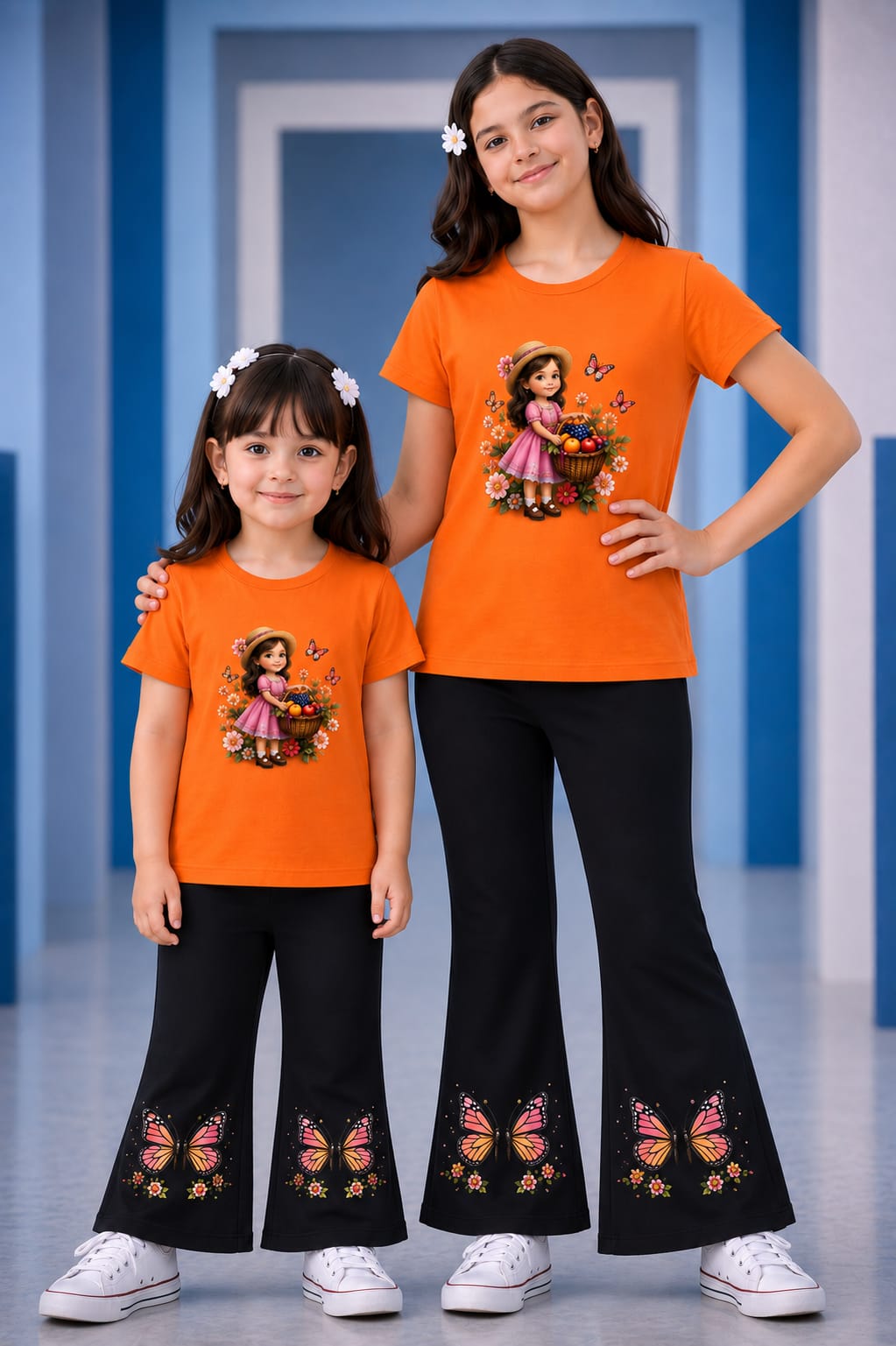Girls' Printed Cotton Knit T-Shirt and Pant Set, 6 Colours