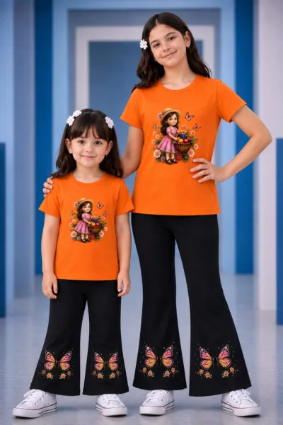 Girls' Printed Cotton Knit T-Shirt and Pant Set, 6 Colours