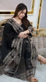 Women's Rayon Cotton Three Piece with Full Body Sequin Embroidery
