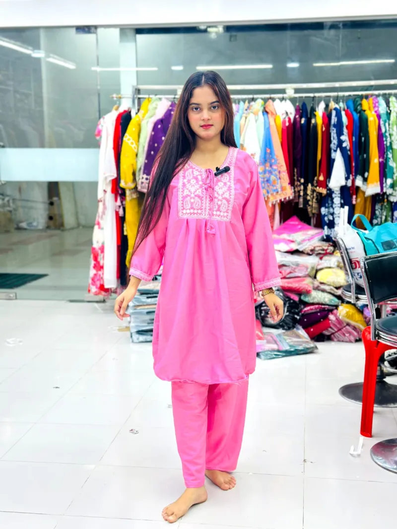 Women's Embroidered Silk Two Piece, Free Size 32 to 42