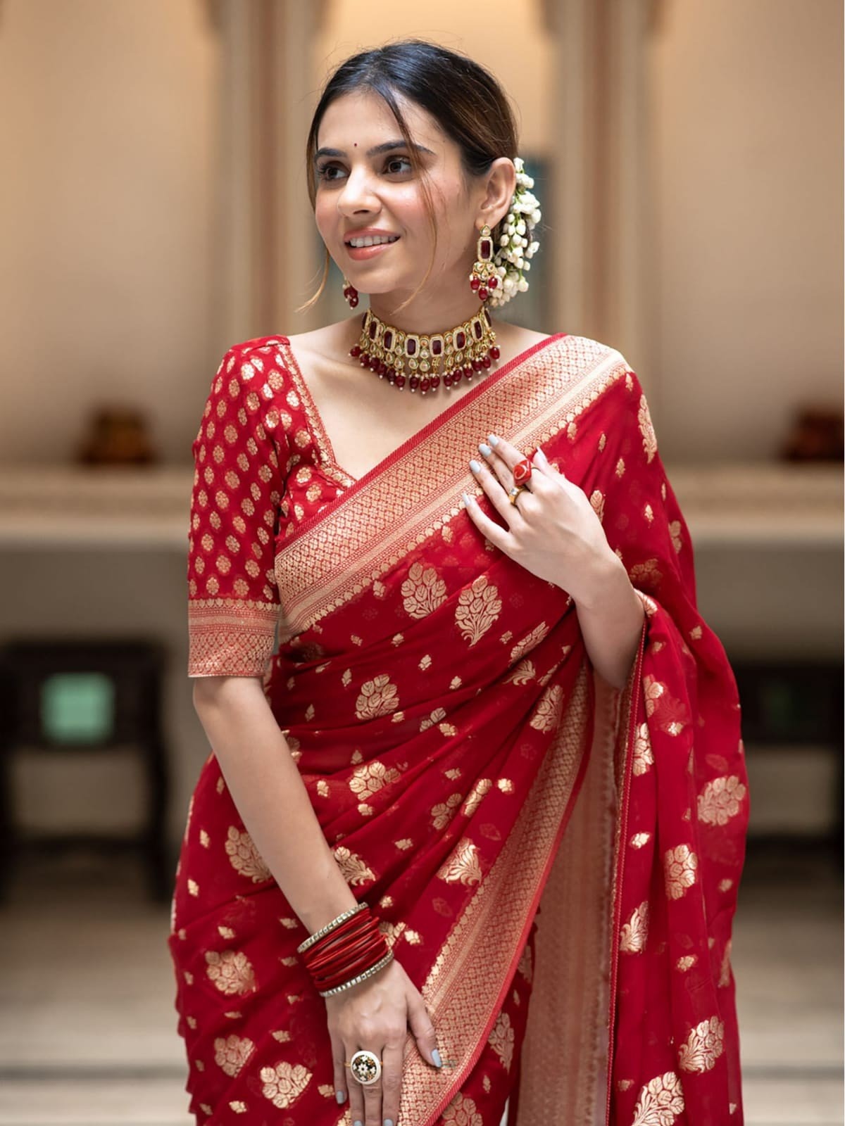 Women's Dhupian Saree with Afsan and Block Print Work