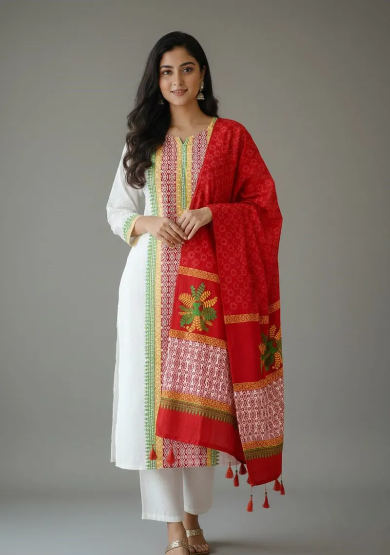 Unstitched Hand Print Three Piece, 45 Inch Kameez, 90 Inch Orna