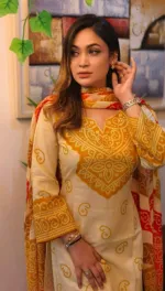 Printed Linen Kameez and Salwar Three Piece, 6 Colour Choices