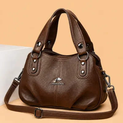 Premium Multi-Compartment Designer Handbag - Brown