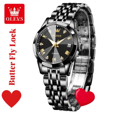 Butter Fly Lock OLEVS Watch for Women   Black