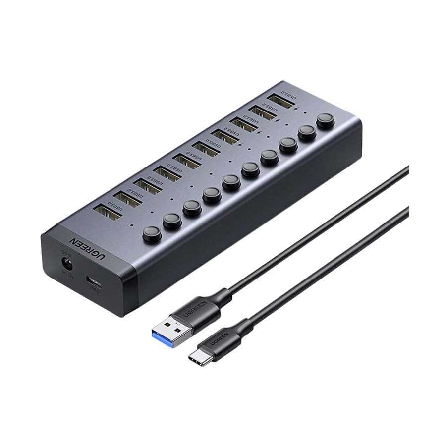 UGREEN CM482 30779 10 Port USB Hub with Power Adapter, Black