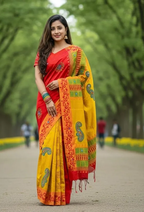 Nakshi Tangail Style Dhupian Silk Saree, 13 Haath Length