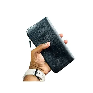 Classic Genuine Leather Trifold Long Wallet – Black