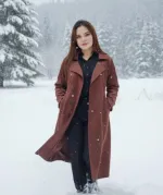 Women's Suede Leather Overcoat with Buttons and Side Pockets