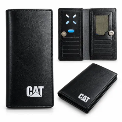 Long Leather Wallet with Magnetic Snap Button
