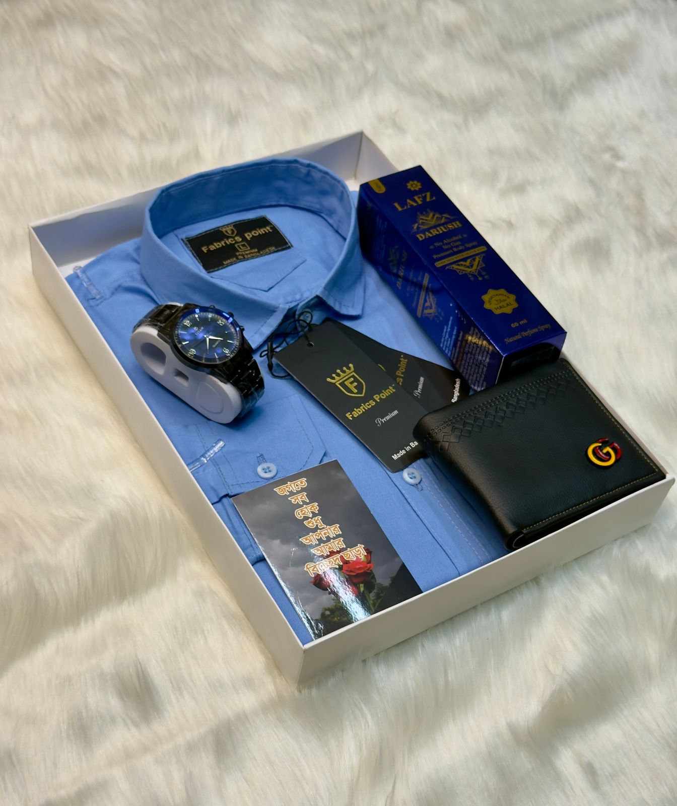 Men's Pure Cotton Shirt Combo Set with Watch, Wallet and Gift Card