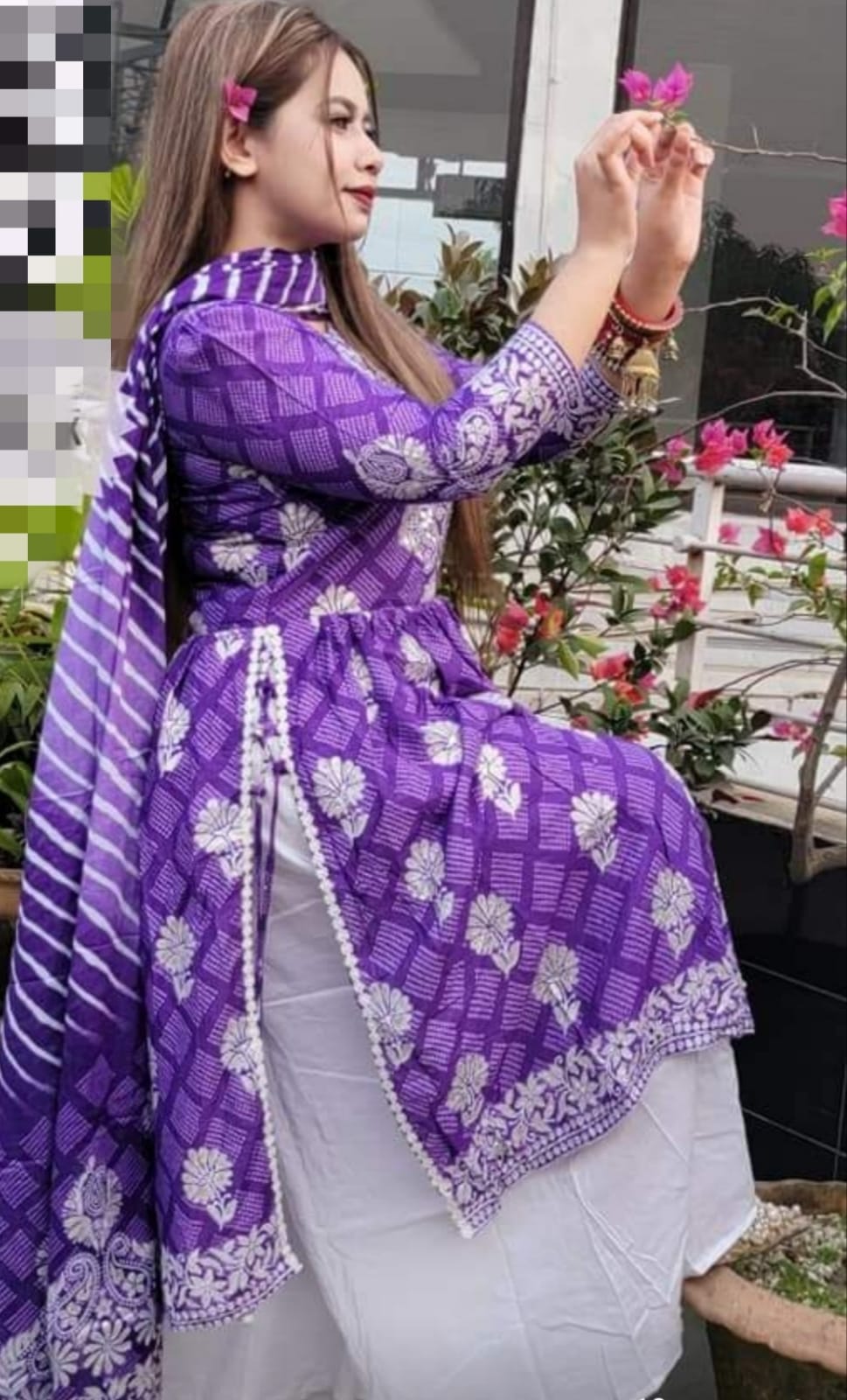Naira Cut Three Piece with Gharara Salwar and Cotton Orna