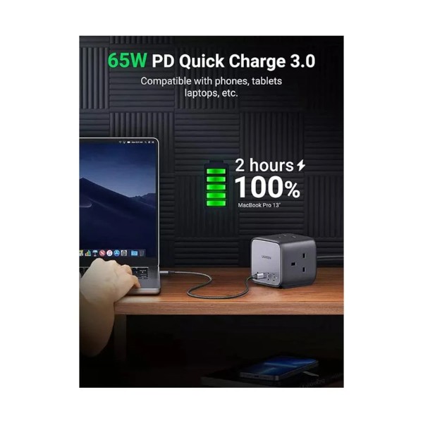 Ugreen DigiNest Cube CD268 Dual USB 65W GaN Black Desktop Charging Station  (2 Pin, EU)
