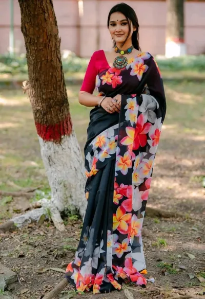 Chanderi Silk Saree in Digital Print, Saree Only, 4 Colours