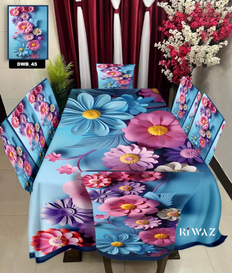 3D Print Velvet Dining Table Cover with 6 Chair Covers, 60 x 84 Inch