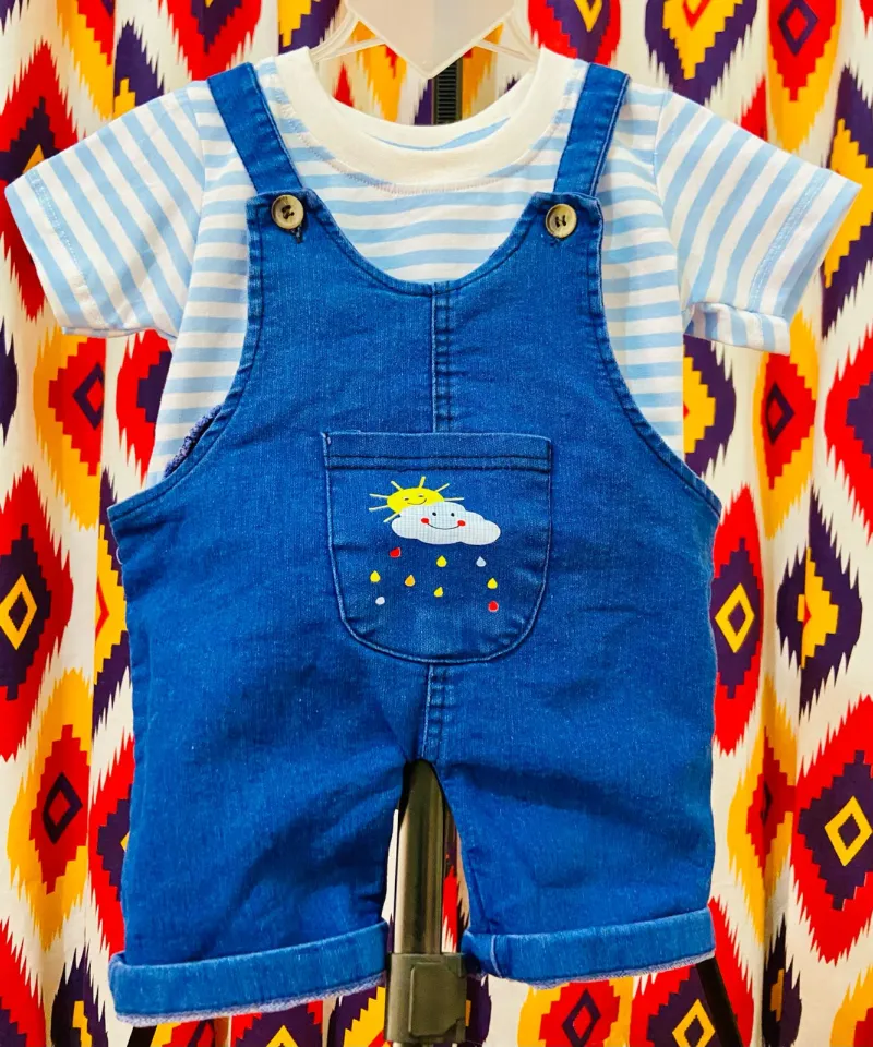 Baby Denim and Cotton Romper Set, T-Shirt and Pant, 9-12M