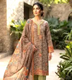 Laser Cut Readymade Three Piece with Embroidery and Lace Sleeves