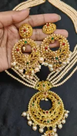 Traditional Gold-Plated Hyderabadi Pearl Sitahar and Jhumka Jewellery Set