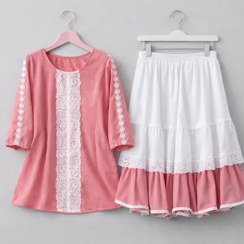 Ladies' Cherry Georgette Tops and Skirt Set, 25 Inch Top