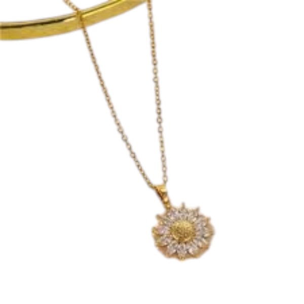 925 Sterling Golden Spinning Crystal Sunflower Fidget Necklace