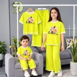 Kids Premium Cotton Half Sleeve T-Shirt & Pant Set Lime Green
