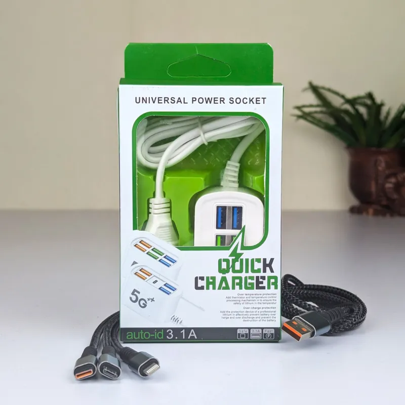 6-in-1 Charging Solution: 6U Multi-Port Charger with 3-in-1 Fast Cable