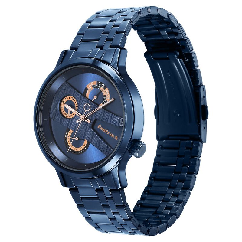 Fastrack NS3301QM02 Exuberant Quartz Multifunction Blue Dial Stainless Steel Strap Watch