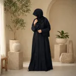 Premium Zafran Felix Luxury Abaya with Embroidery & Stone Work | Matching Hijab & Adjustable Inner | Modest Fashion Black