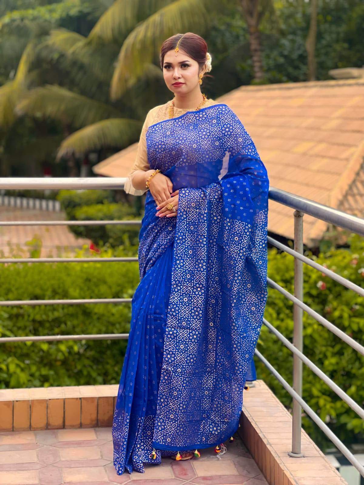 Screen Printed Half Silk Saree for Women, 12 Haath, 6 Colours