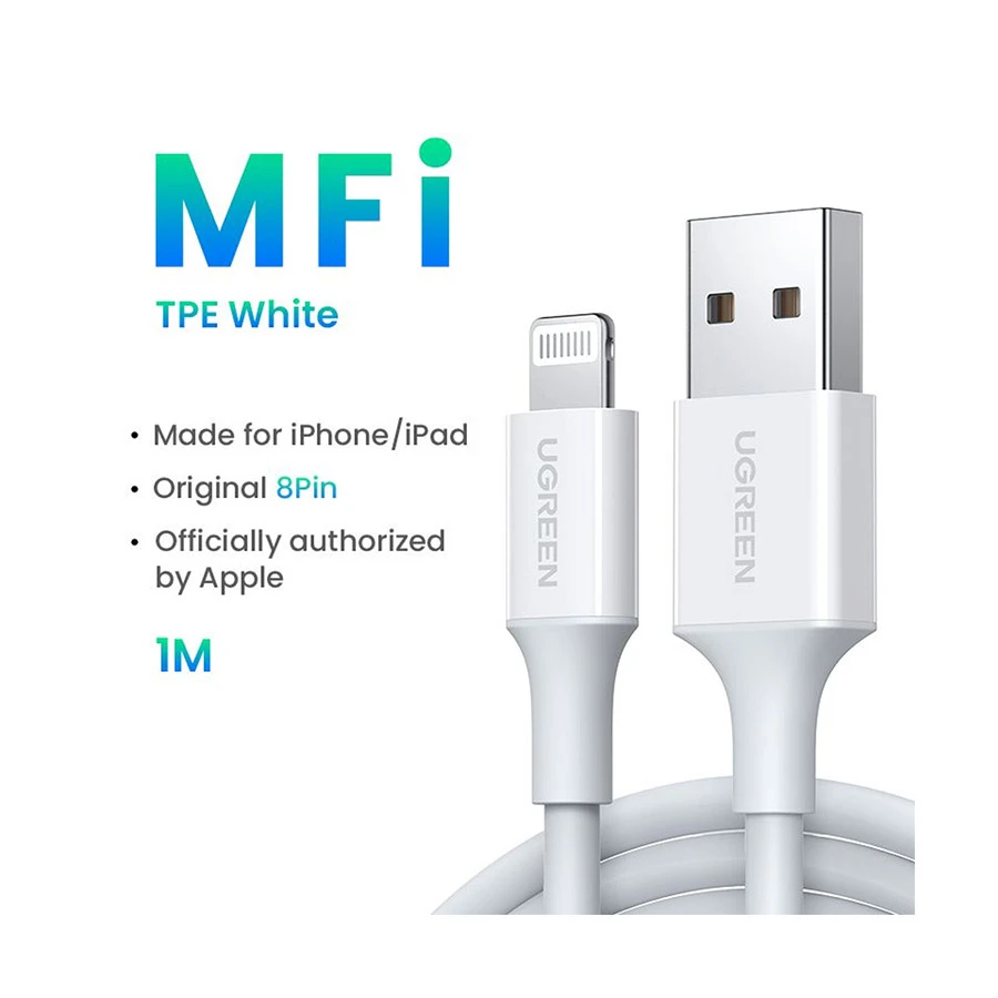 UGREEN US155 20728 USB-A to Lightning 1 Meter White Data Cable