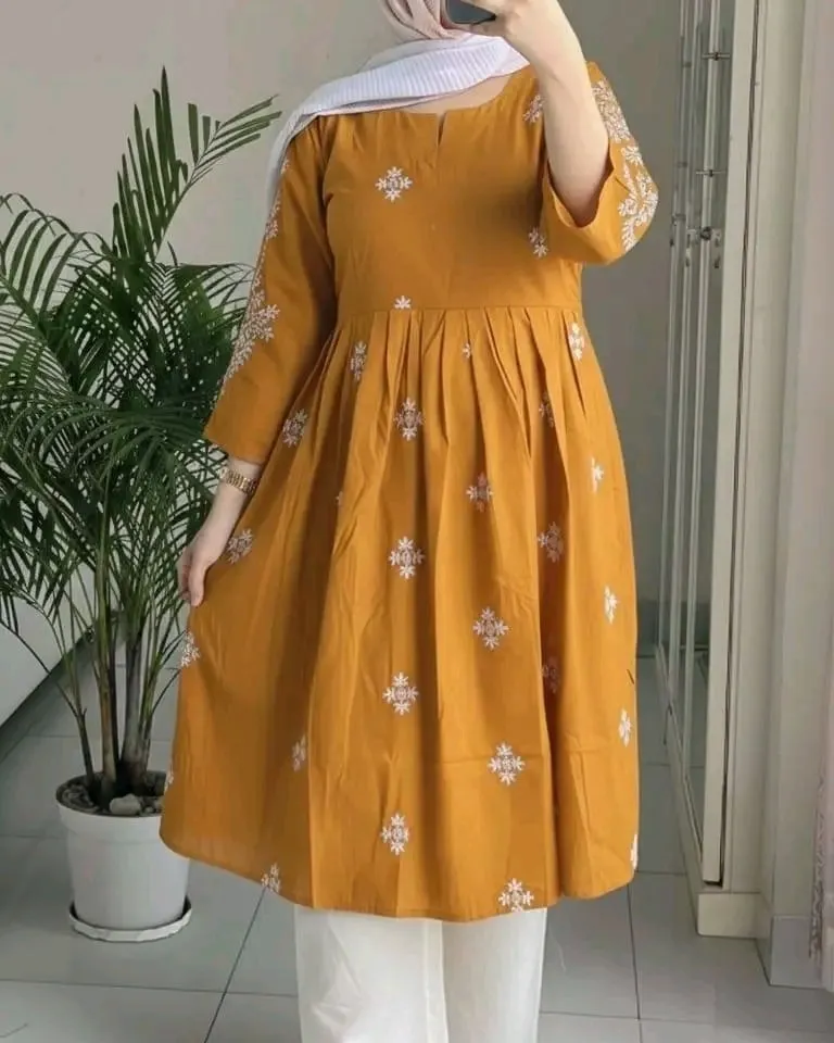 Women's Anarkali Two Piece Gown, AC Cotton with Embroidery
