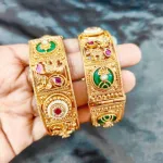 Premium Antique Gold-Plated Bangle Set with Minakari & Stone Work
