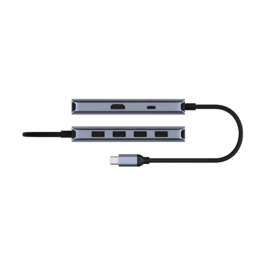 Cudy UH500 6-in-1 USB-C Hub HDMI, Quad USB 3.2 & PD Silver Gray