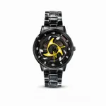 360° Rotating Wheel Rim Quartz Watch – Matte Black Metal Sports Wristwatch