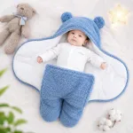 Baby Wrap Blanket with Bear Hood, Soft Fluffy Fabric, 4 Colours