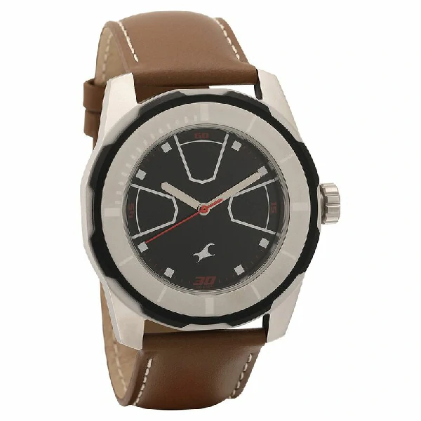 Fastrack NP3099SL04 Quartz Analog Black Dial Leather Strap Watch