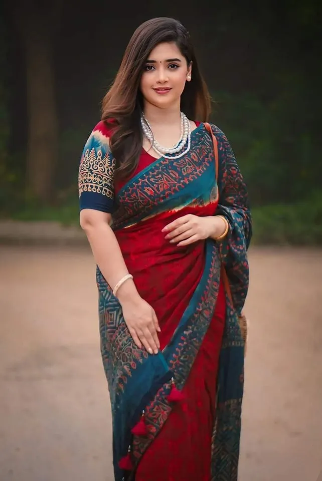 Batik Design Digital Print Soft Silk Saree with Bead Tassels