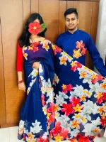 Hand Print Couple Dress, Chanderi Saree and Dhupian Panjabi