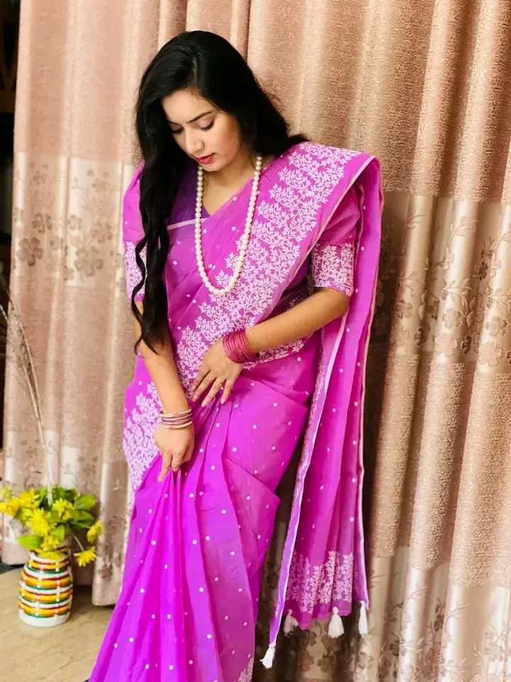 Half Silk Block Print Saree without Blouse Piece, 6 Colours