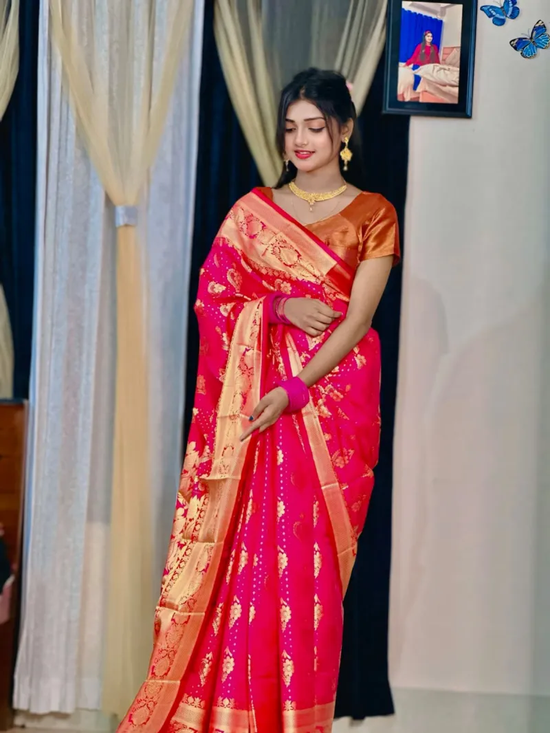 Soft Silk Katan Buti Saree with Jacquard Border, 6 Colours