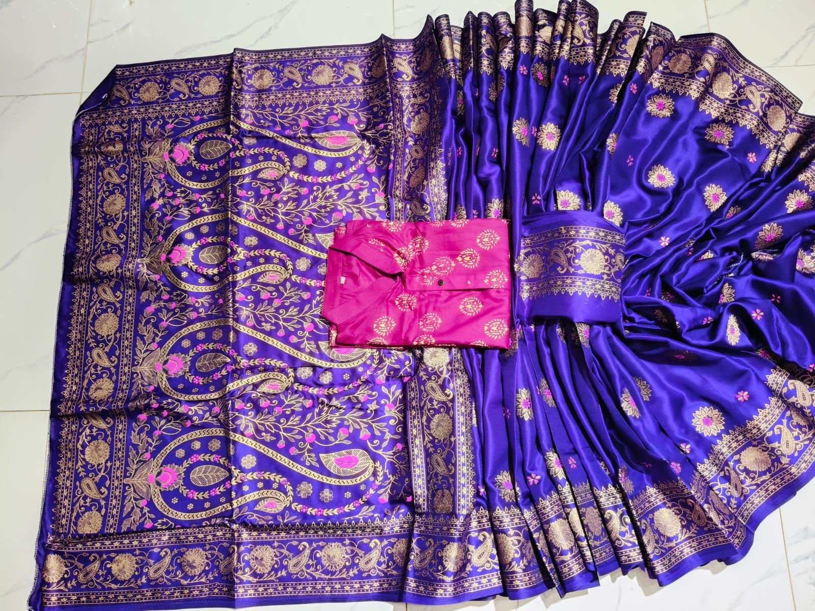 Couple Saree Panjabi Set, Silk Saree with Matching Blouse Piece