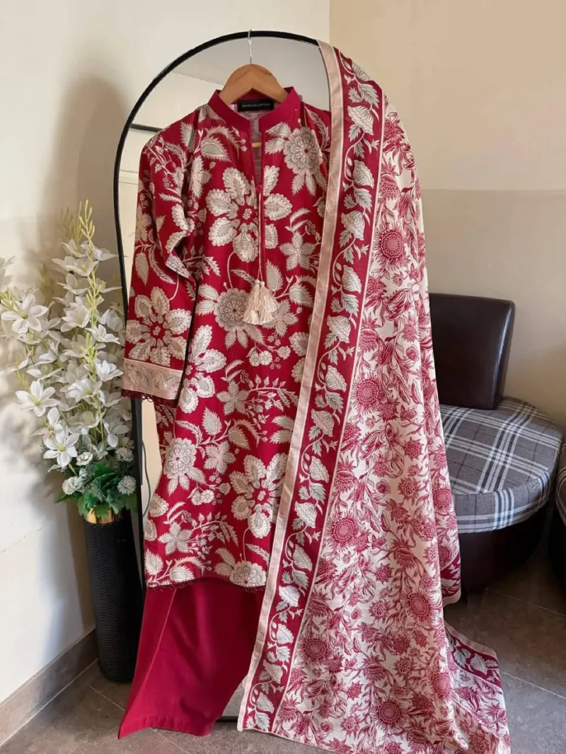 Digital Print Kameez and Pant Set with Georgette Orna, 5 Colours