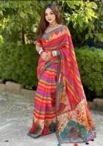 Smooth Chanduri Silk Saree in Bright Digital Print with Tassels