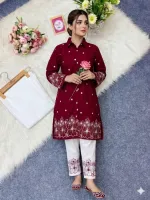 Women's TC Cotton Embroidered Co-Ord Set with Laser Cut Work