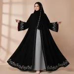Embroidery Koti Borka with Attached Inner and Long Hijab