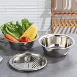 3-in-1 Multifunctional Stainless Steel Basin With Grater, Vegetable Cutter with Drain Basket