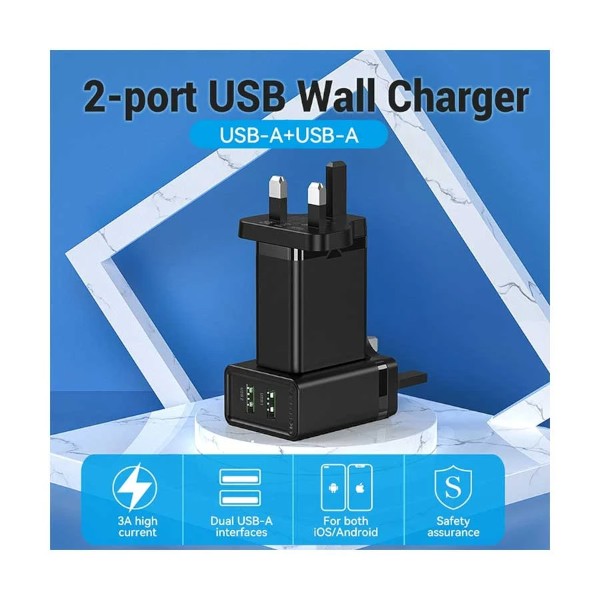 Vention FBAB0-UK 2-Port USB 18W Black Charger
