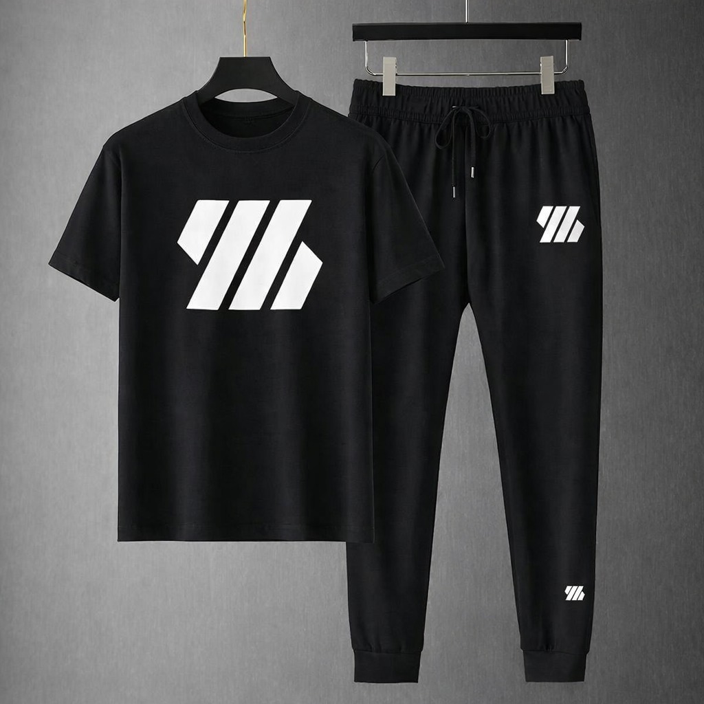 Men's Screen Print T-Shirt and Trouser Set in Mesh Jersey, 6 Colours